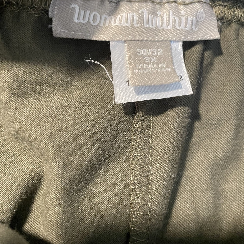 Woman Within Sweatpants Womens 3X Olive Green Stretch Cropped Capri Wide Leg - Picture 2 of 7